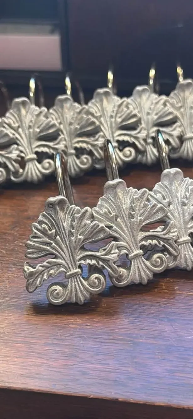 Set of 12 Vintage Style Fleur-De-Lis Shower Curtain Hooks